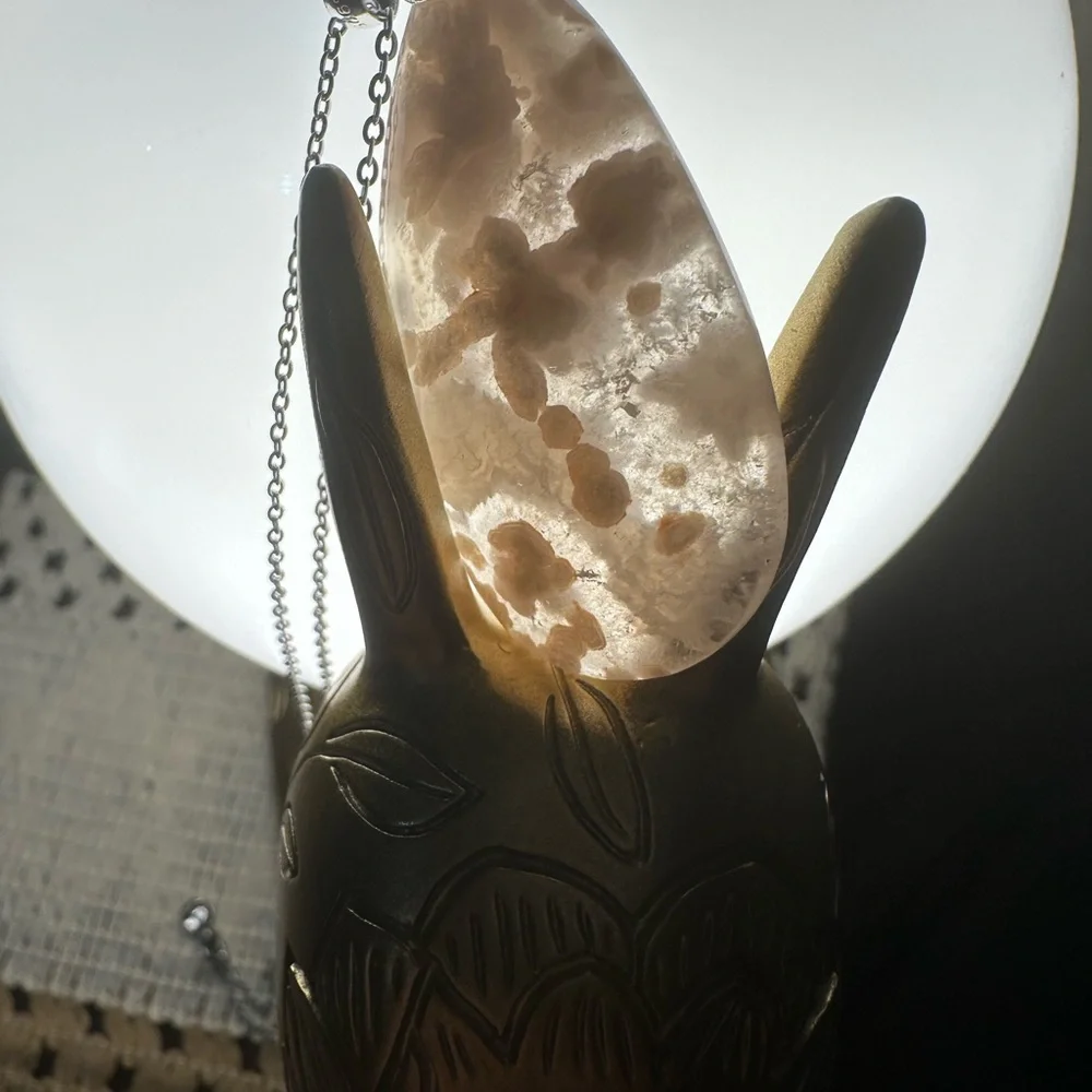 Flower Agate Teardrop Pendant Necklace - Picture 11 of 11